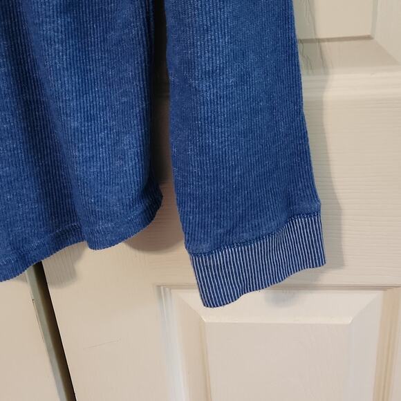 BDG Womens Blue White Striped Long Sleeve Henley Size XL V-neck Gorpcore Thermal - Picture 3 of 9